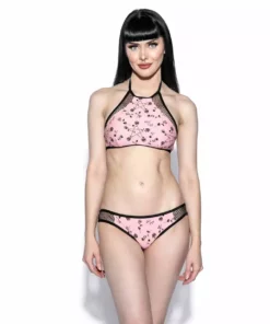 ACDC Pink Pentagram Rose Mesh Swim Top