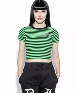 ACDC Womens Believe In Yourself - Green Striped Women's Crop Tee