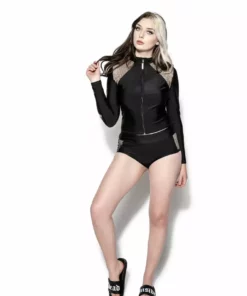 ACDC Symbols Mesh Zip Rash Guard Womens