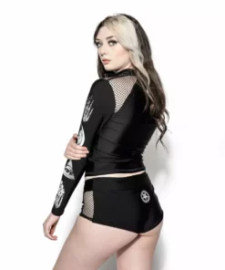 ACDC Symbols Mesh Zip Rash Guard Womens