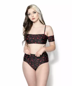 ACDC Pentagram Rose Off The Shoulder Swim Top