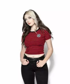 ACDC Believe In Yourself - Red Striped Women's Crop Tee