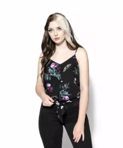 ACDC Womens Dark Floral - Tie Front Button Down