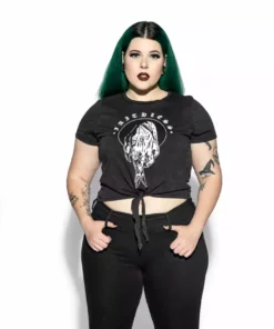 ACDC Devil Hand - Tie Front Crop Tee Womens