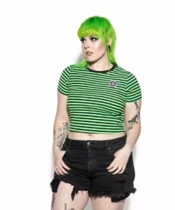 ACDC Womens Believe In Yourself - Green Striped Women's Crop Tee