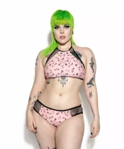 ACDC Pink Pentagram Rose Mesh Swim Top