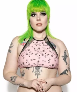 ACDC Pink Pentagram Rose Mesh Swim Top