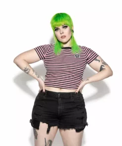 ACDC Believe In Yourself - Pink Striped Women's Crop Tee Womens