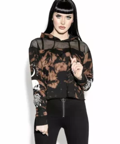 ACDC Womens Spirits Of The Dead - Bleach Wash Mesh Crop Hoodie