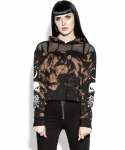 ACDC Womens Spirits Of The Dead - Bleach Wash Mesh Crop Hoodie