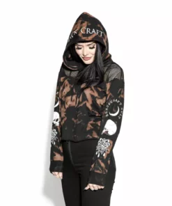 ACDC Womens Spirits Of The Dead - Bleach Wash Mesh Crop Hoodie