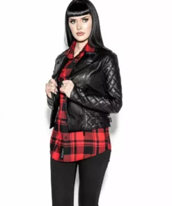HK East Never Trust Quilted Faux Leather Moto Jacket Womens