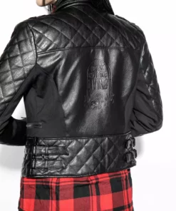 HK East Never Trust Quilted Faux Leather Moto Jacket Womens