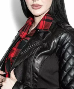 HK East Never Trust Quilted Faux Leather Moto Jacket Womens