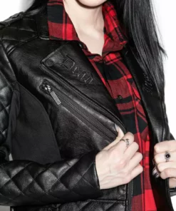 HK East Never Trust Quilted Faux Leather Moto Jacket Womens