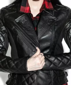 HK East Never Trust Quilted Faux Leather Moto Jacket Womens