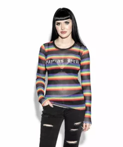 ACDC Mens Gay As Hell - Rainbow Long Sleeve Mesh Top