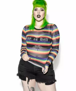 ACDC Mens Gay As Hell - Rainbow Long Sleeve Mesh Top