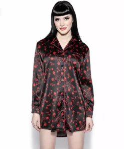 ACDC Womens Pentagram Rose - Silky Pajama Dress