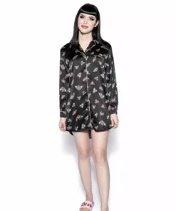 ACDC Pastel Death Moth - Silky Pajama Dress Womens