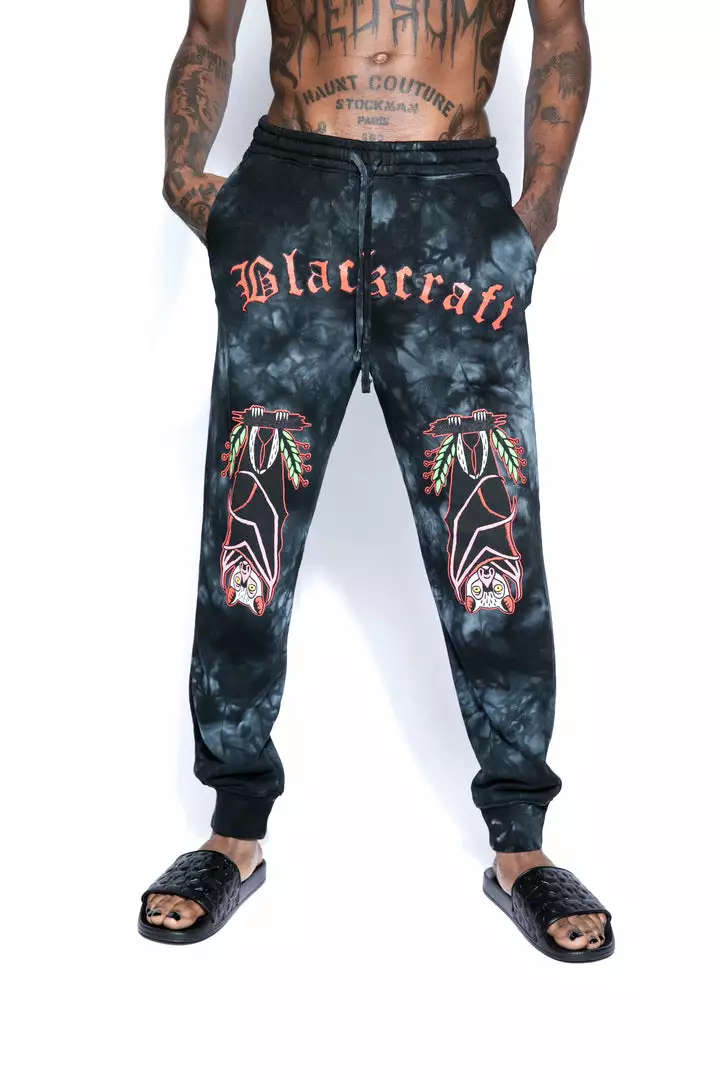 Blackcraft Cult Mens Bat Roost - Black Tie Dye Joggers 3 Blackcraft Cult Mens Bat Roost - Black Tie Dye Joggers