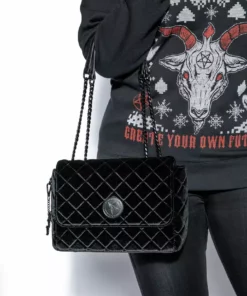 IDS Bags / Wallets Black Velvet - Quilted Flap Satchel