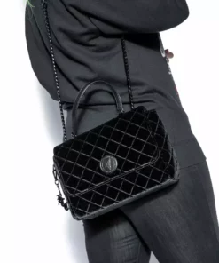 IDS Bags / Wallets Black Velvet - Quilted Flap Satchel