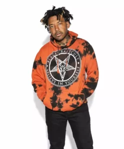 ACDC Believe In Yourself - Orange Lightning Dye Hooded Pullover Mens