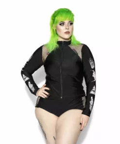 ACDC Symbols Mesh Zip Rash Guard Womens