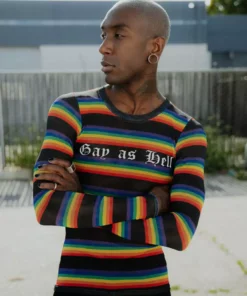 ACDC Mens Gay As Hell - Rainbow Long Sleeve Mesh Top