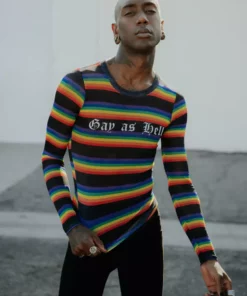 ACDC Mens Gay As Hell - Rainbow Long Sleeve Mesh Top