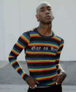 ACDC Mens Gay As Hell - Rainbow Long Sleeve Mesh Top