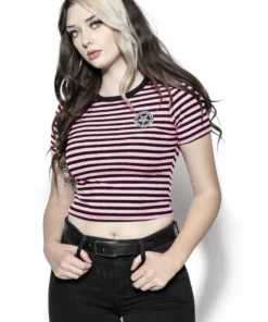 ACDC Believe In Yourself - Pink Striped Women's Crop Tee Womens