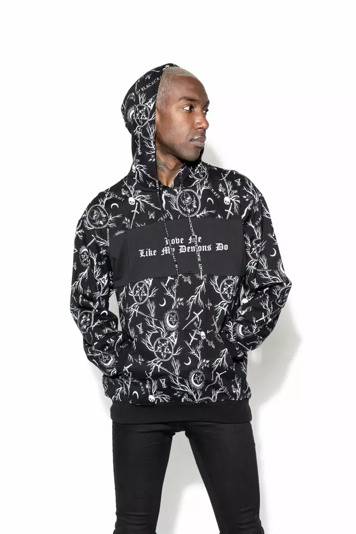ACDC Demons Print - Color Block Hooded Pullover 3 ACDC Demons Print - Color Block Hooded Pullover