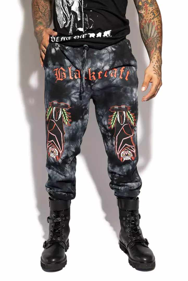 Blackcraft Cult Mens Bat Roost - Black Tie Dye Joggers 5 Blackcraft Cult Mens Bat Roost - Black Tie Dye Joggers